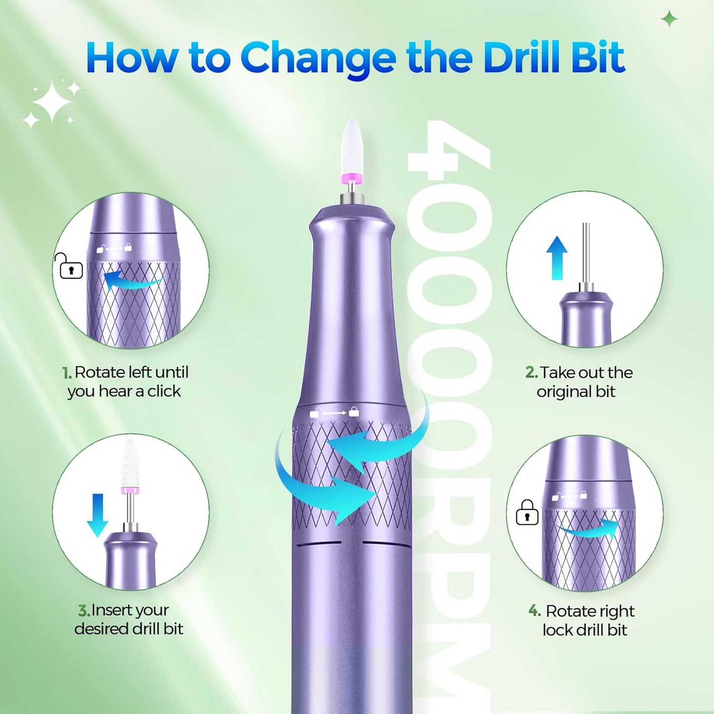 Nail Drill Electric File: DEDNMSCA Sparkly Professional Nail Drill Kit, 40000RPM E-File Machine with 12 Drill Bits for Acrylic Nails Remove Nail Gel Polish Manicure for Salon Home, Diamond