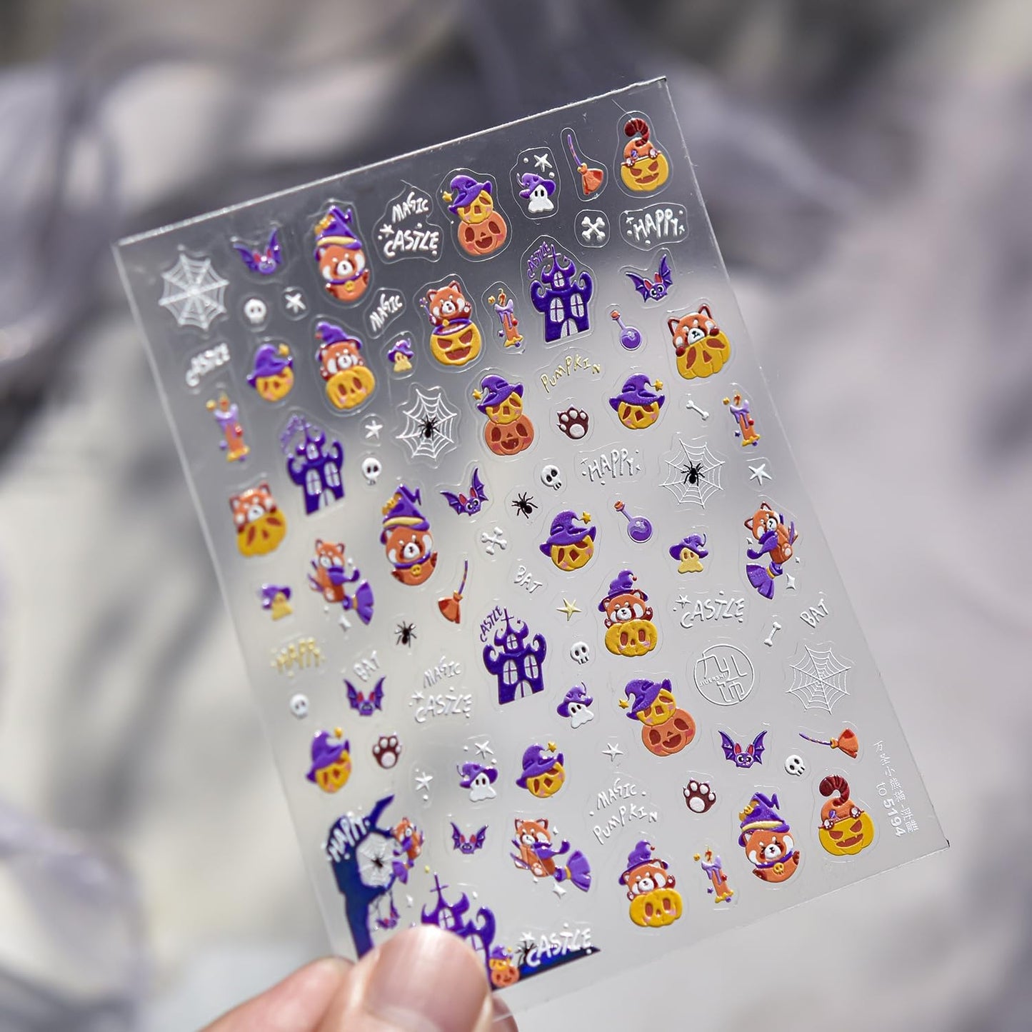 Halloween Nail Art Stickers 5D Self-Adhesive Embossed Nail Stickers Cute Pumpkin Nail Decals Haunted House Spider Web Nails Designs for Women Holiday DIY Manicure Decoration 1 Sheet