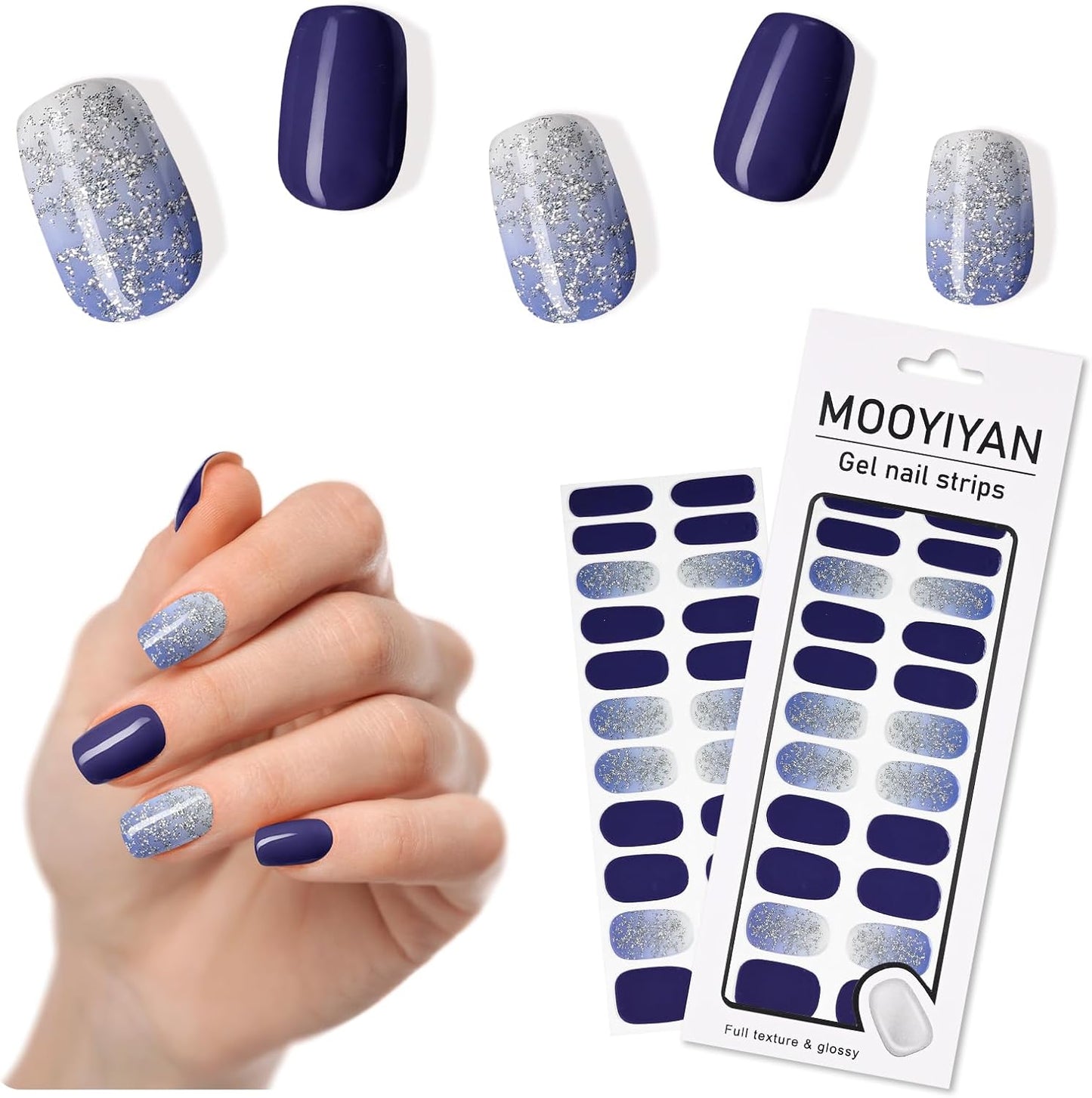 Gloss Nail Strips|Uv Free|22 Pcs,Gel Nail Stickers|Long Lasting Two Weeks and Easy to Apply&Remove|Dazzle Blue