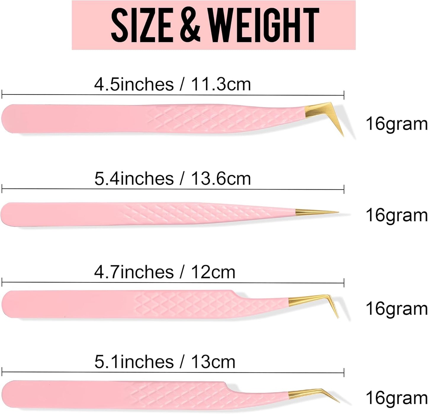 Fiber Tip Lash Tweezers For Eyelash Extension 4 Pcs Tweezers Professional Artist Tech Work Kit Tools,Best Volume Eyelash Lashes Extensions Precision Supplies Volume Boot 90 45 Degree(Pink)