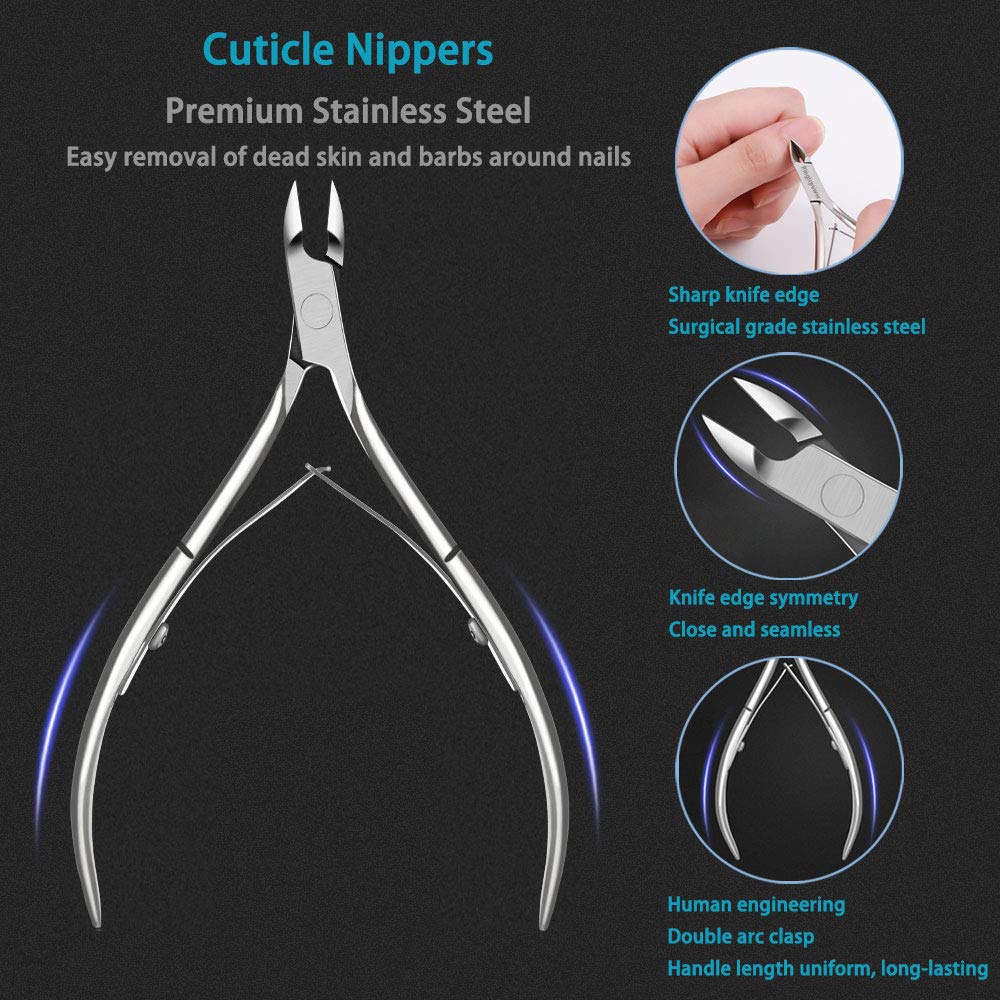 Cuticle Trimmer with Pusher, 3PCS Professional Cuticle Nippers Remover Tool for Women, Premium Stainless Steel Durable Manicure Kit for Fingernails and Toenails