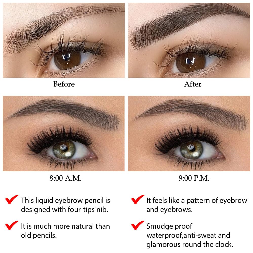 Eyebrow Ink Pencil by Brow Stylist -Micro 4 Point Brow Pen Lift & Snatch Eyebrow Pen Kits with 3 Eyebrow Stencil Long-Lasting Waterproof Natural Eyebrow Hair(1Pc 01# chestnut colour)