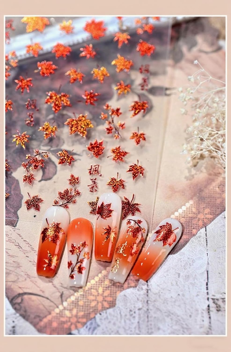 Fall Nail Art Stickers Autumn 5D Glitter Maple Leaf Nail Decals Thanksgiving Day Nail Decorations Supplies Cat Eye Maple Leaf Nail Art Sticker Fall Stickers for Women Girls Nails Manicure Decor 1Sheet