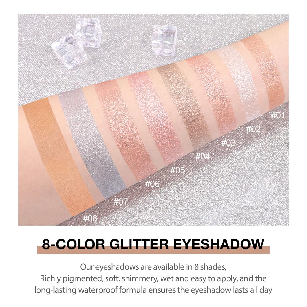 Glitter Shimmer Sparkle Eye Shadow Palette Makeup for Women, Shimmer Rose Gold Glitter Metallic Holographic Iridescent Cream Iridescent Single Monochrome Eyeshadow Makeup
