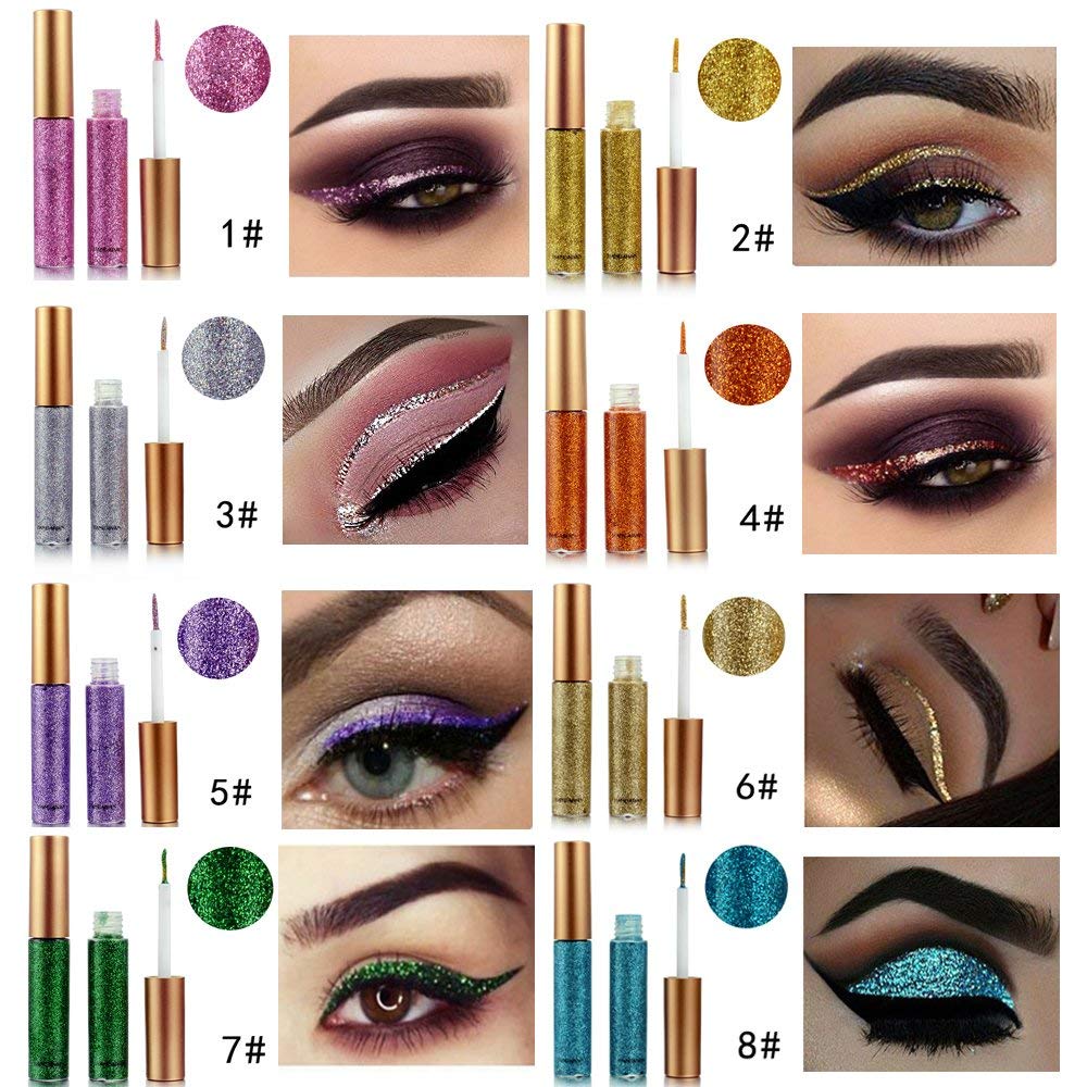 10 Colors Liquid Glitter Eyeliner Metallic Shimmer Glitter Eyeshadow Pigment Eyebrown Shimmer Waterproof Face Lips Art for Party Festival Makeup