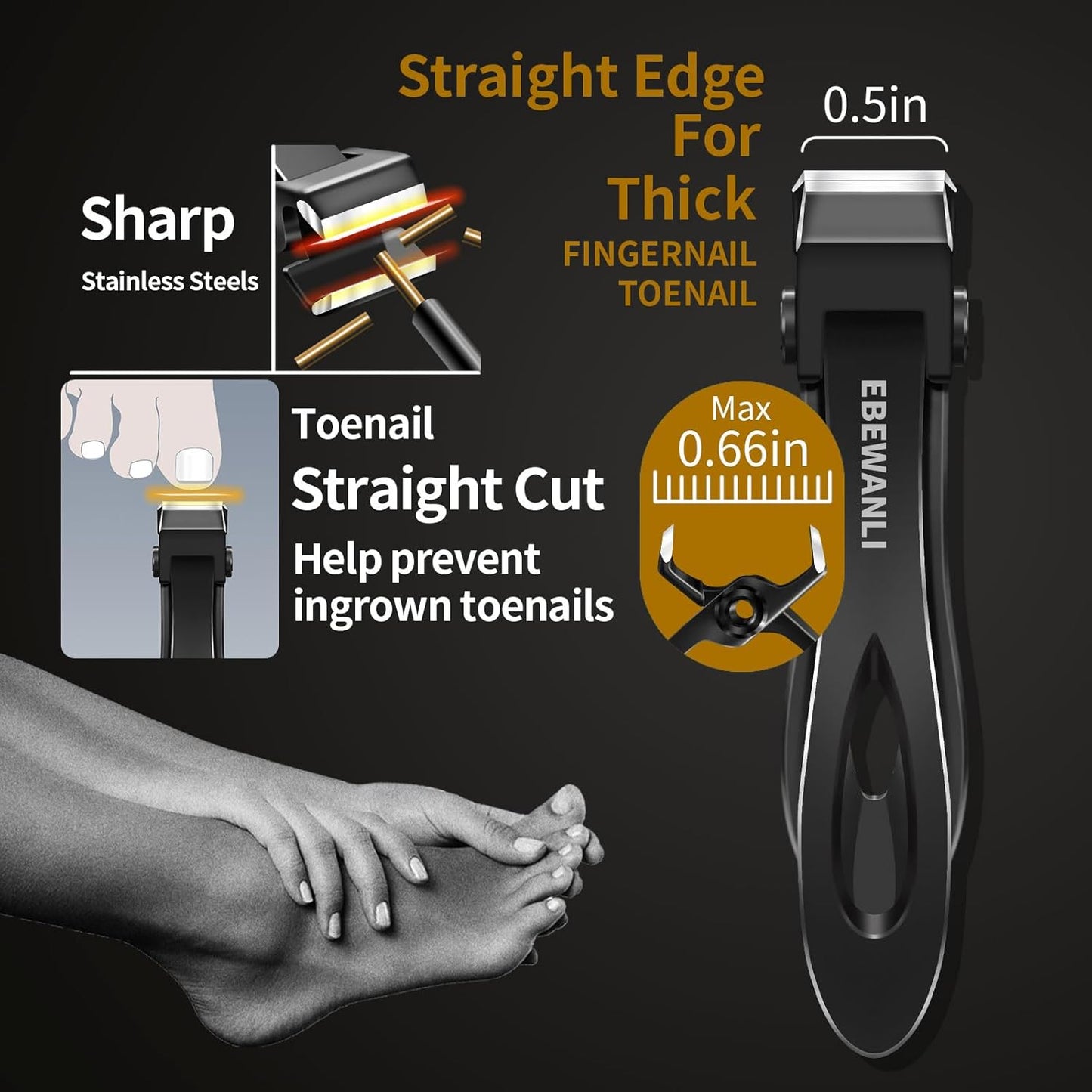 Heavy Duty Toenail Clippers for Thick Toenails or Ingrown Nails, Wide Jaw Opening Straight Nail Clipper and Large Curved Side Toe Nail Clippers Cutter, Thick Toenail Clippers for Seniors Men