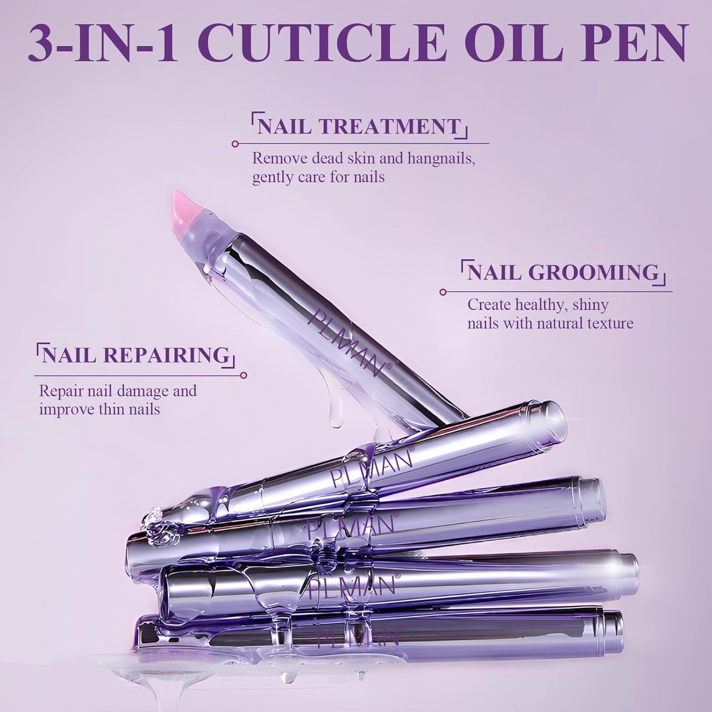 3PCS 3-in-1 Cuticle Oil Pen, Cuticle Pusher Nail Oil Pen with Ceramic Tip, Nail Care Pen, Cuticle Pusher Pen for Hangnails, Dry & Damaged Nail, Moisturize Strengthen Brighten Nails Care