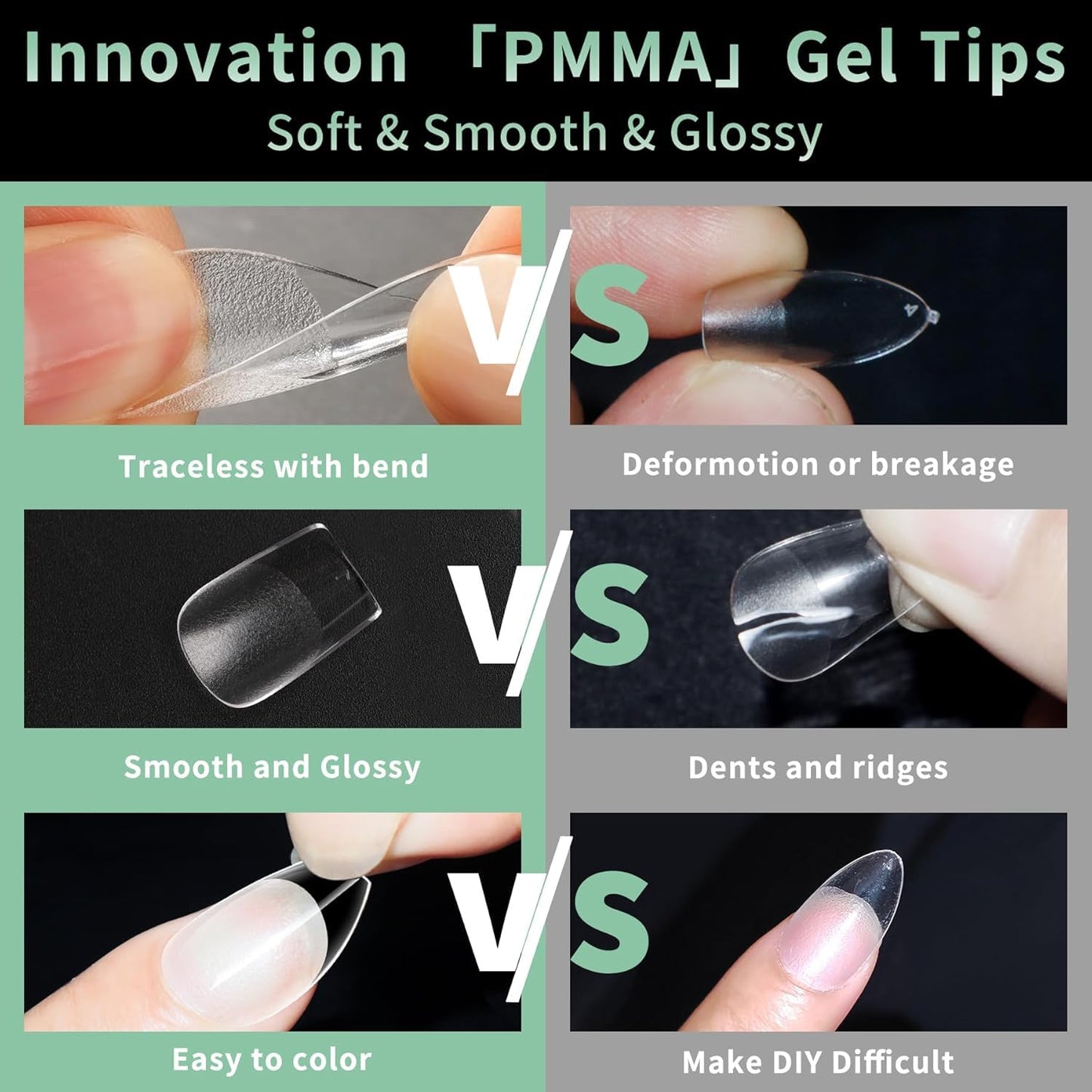 Short Square Nail Tips, 216pcs Acrylic Soft Fake Nails Gel Nail Tips, Full Cover Pre-Shaped Matte Clear Press on Nails for Extension, Diy at Home Manicure 12 Sizes