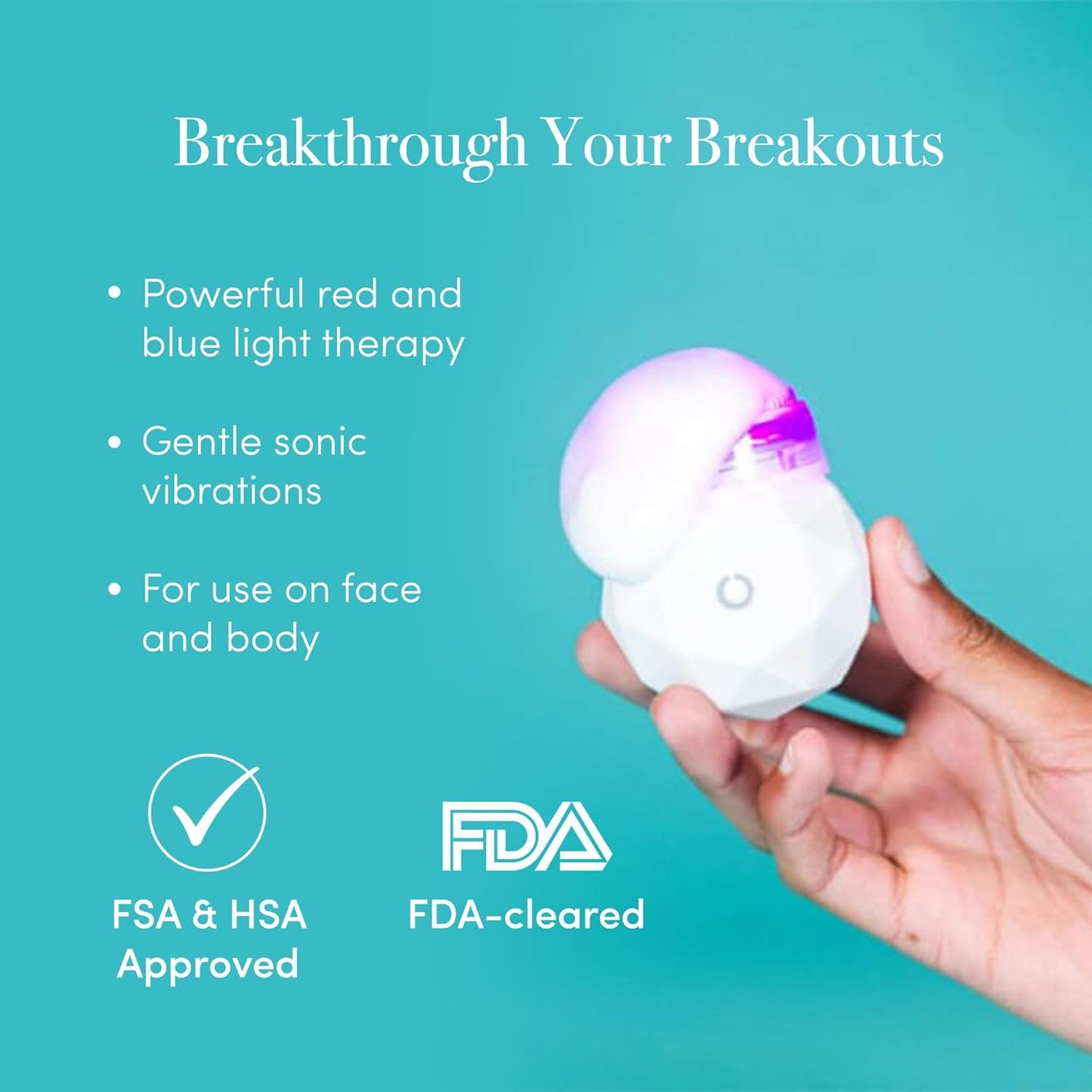 Revive Light Therapy Soniqué Mini Acne Cleanser, Battery-Operated Sonic Face Cleanser Brush with Blue & Red Light Therapy, Medical-Grade Acne Device for Face & Body, Water-Resistant