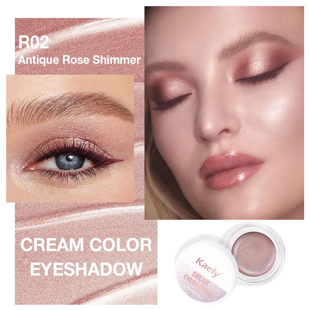 evpct Single Cream Eye Shadow Palette Pot Makeup for Older Women, Antique Rose Mauve Pearl Shimmer Glitter Metallic Monochrome Cream to Powder Eyeshadow Palette Eye Brightener, Waterproof Blendable