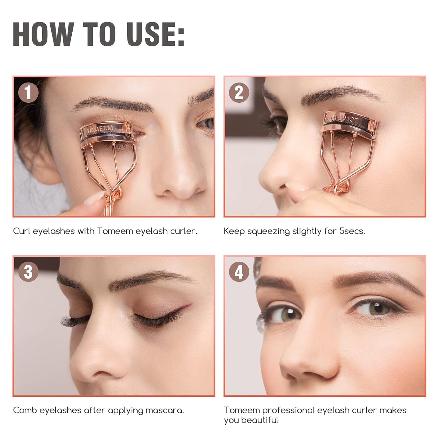 Eyelash Curler with Comb, Professional Volumizing Lash Lift Kit Lash Curler with Refill Pads for Home & Travel Uses, Rose Gold