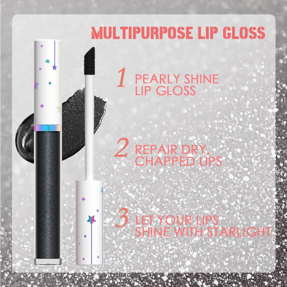 evpct 1Pcs Black Metallic Shimmer Glitter Lip Gloss Liquid Lipstick Long Lasting Waterproof 24, Glitter Pearlescent Metallic Sparkly Liquid Lipsticks Lip Stains Makeup Set for Women 06