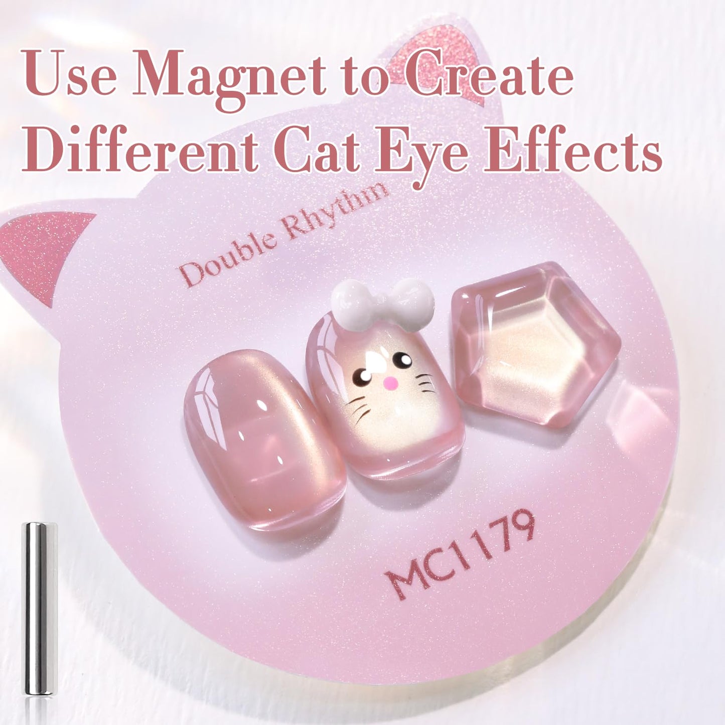 Double Rhythm 0.5 Oz Cat Eye Gel Polish with Magnet Same Color Same Bottle Holographic Glitter Shimmer Translucent Color Salon 15 ML Magnetic Nail Art (Nude Pink-MC1179)