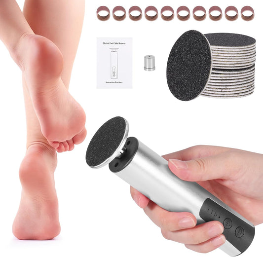 Upgraded Wireless Electric Callus Remover for Feet, 6-Speed 2-in-1 Rechargeable Foot File Callus Remover with USB Charging & 3 Types of Sandpaper, Dead Skin Remover for Dry Cracked Heels (Silver)