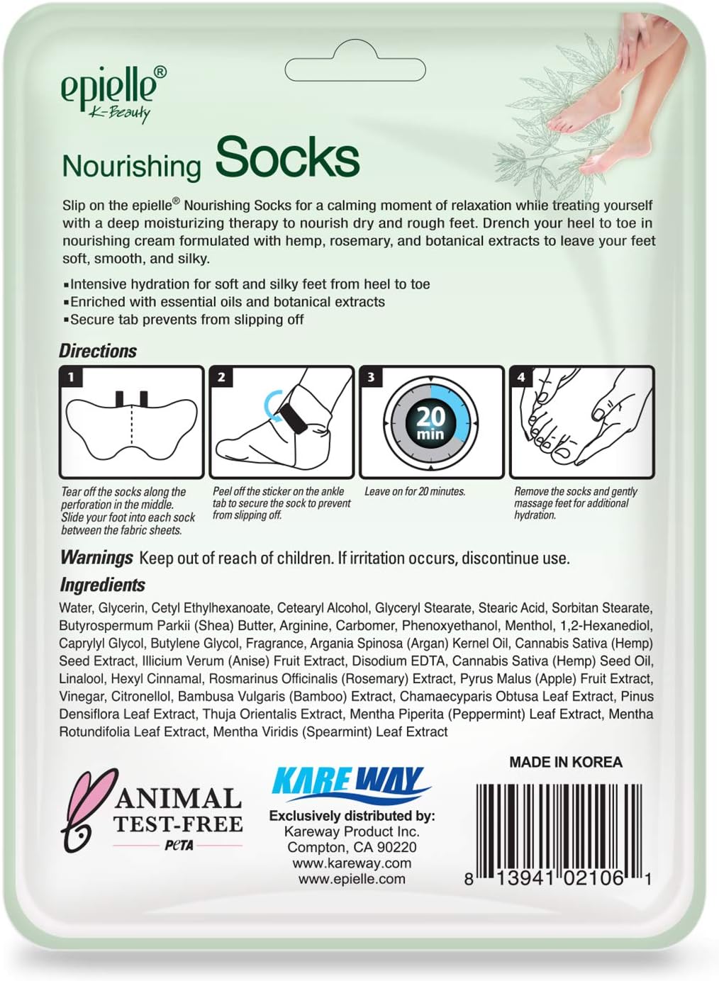 Epielle Nourishing Foot Masks 6 Pairs, Deep Moisturizing Socks for Dry Feet & Cracked Heels, Repair and Nourish with Hemp & Rosemary Extract, Foot Spa & Self Care Gifts for Women, Korean Skin Care