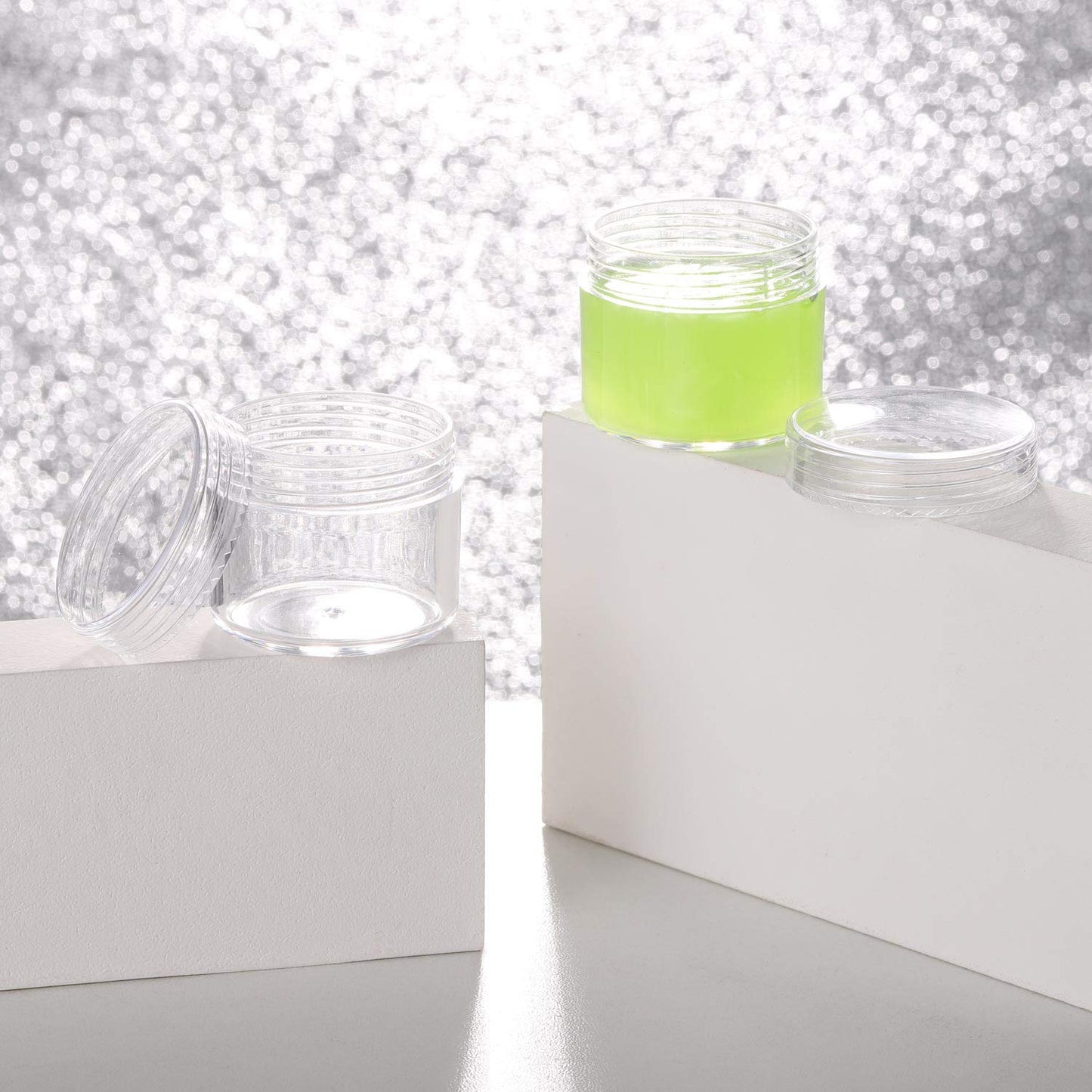 100 Count Clear Plastic Sample Containers 20g Empty Jars Cosmetic Containers with Lids Leak Proof Lip Balm Containers