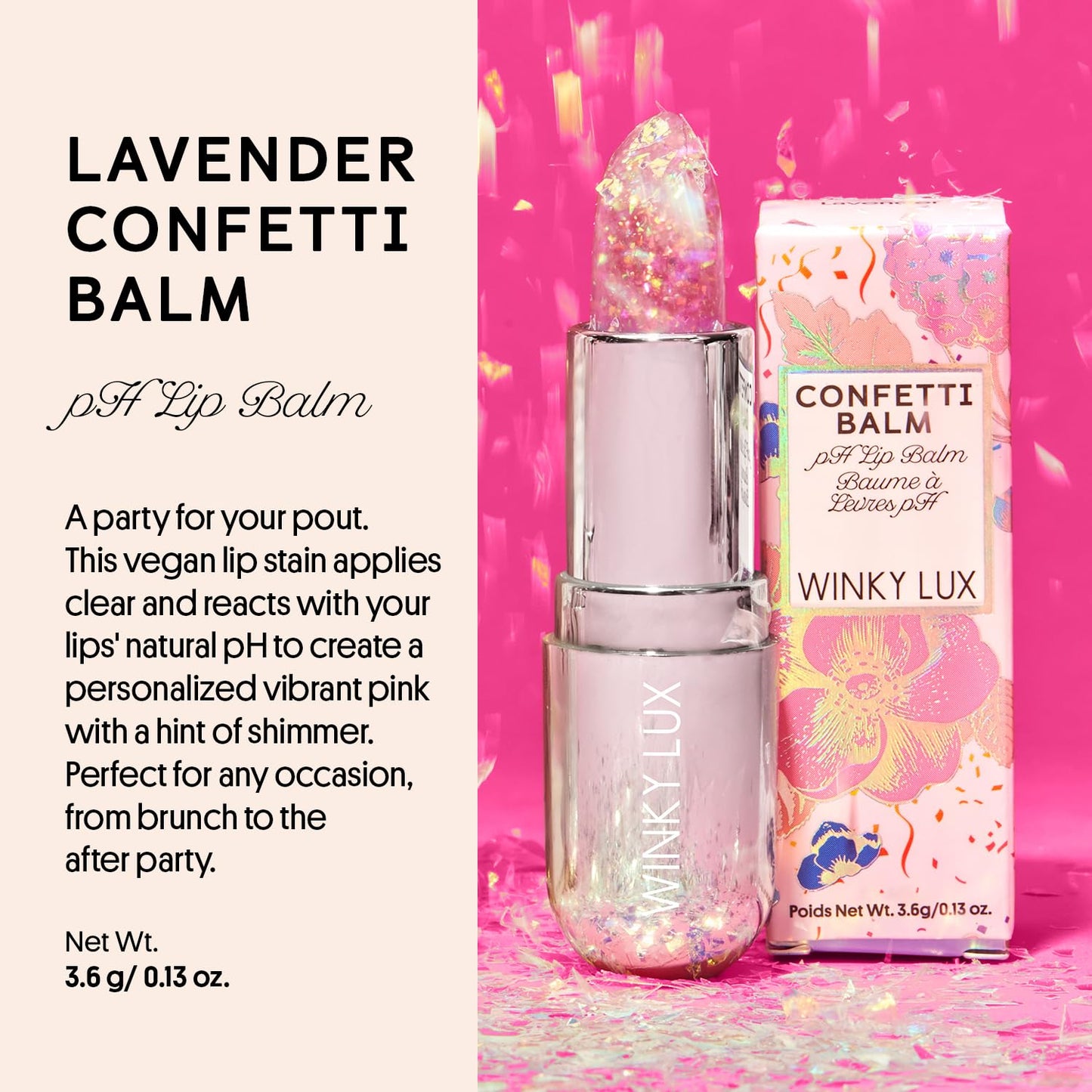 Winky Lux Lavender Glitter Confetti Balm - Hydrating ph Lip Balm, Natural Pink Tint with pH Color Changing, Moisturize & Soften Lips While Leaving Sheer Pink Tint, with Vanilla Scent