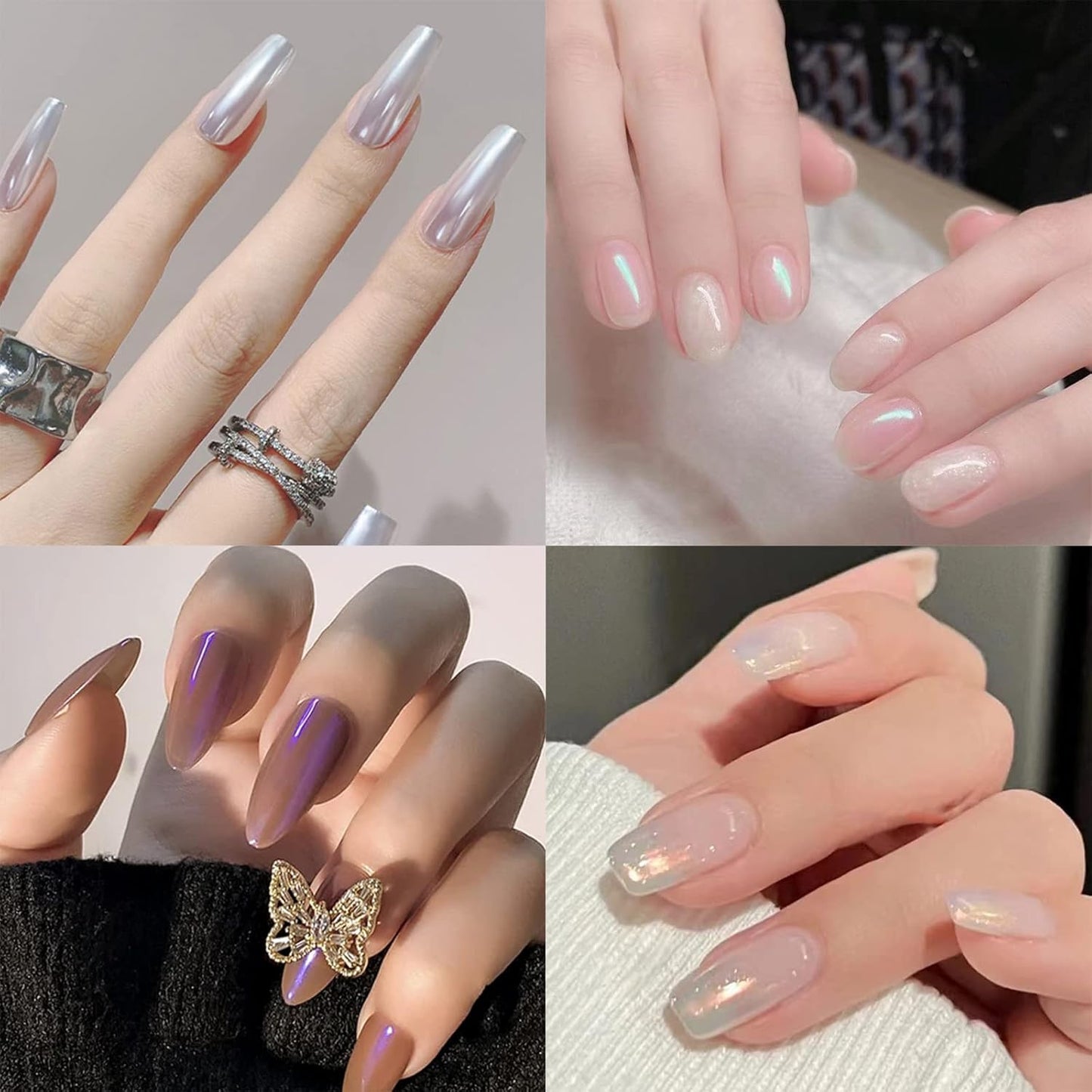 Allstarry Chrome Nail Powder 4 Colors Iridescent Aurora Powder Metallic Mirror Effect Pigment Pearlescent Mermaid Glitter Unicorn Glitter for Nail Art Manicure Decoration Home DIY Salon - Ice Series