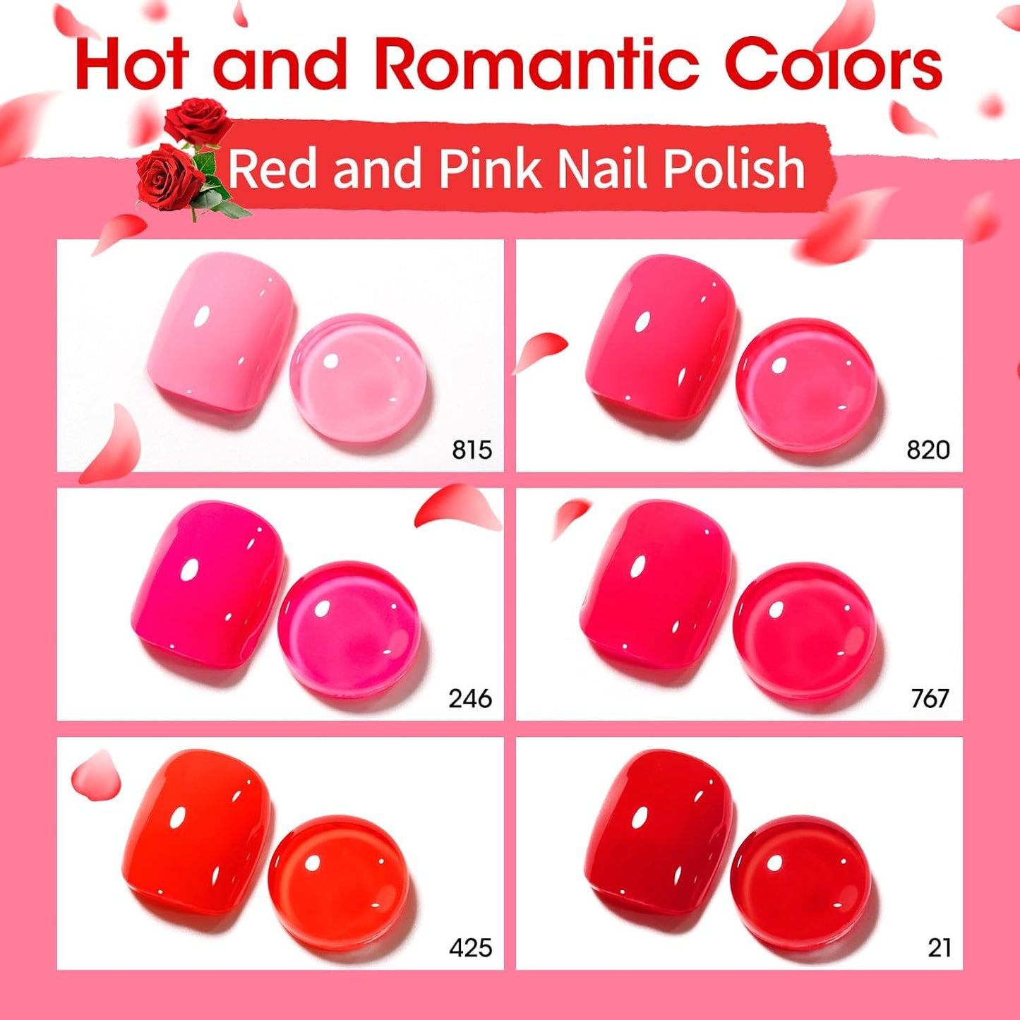GELLEN Red Pink Nail Polish, Quick Air Dry Natural Traditional Regular Nail Polish Bright Red Hot Pink Set for Acrylic Natural Nails Home Salon, Non UV Gel, Chip Resistant, Hema Free, Non-toxic, 10ml