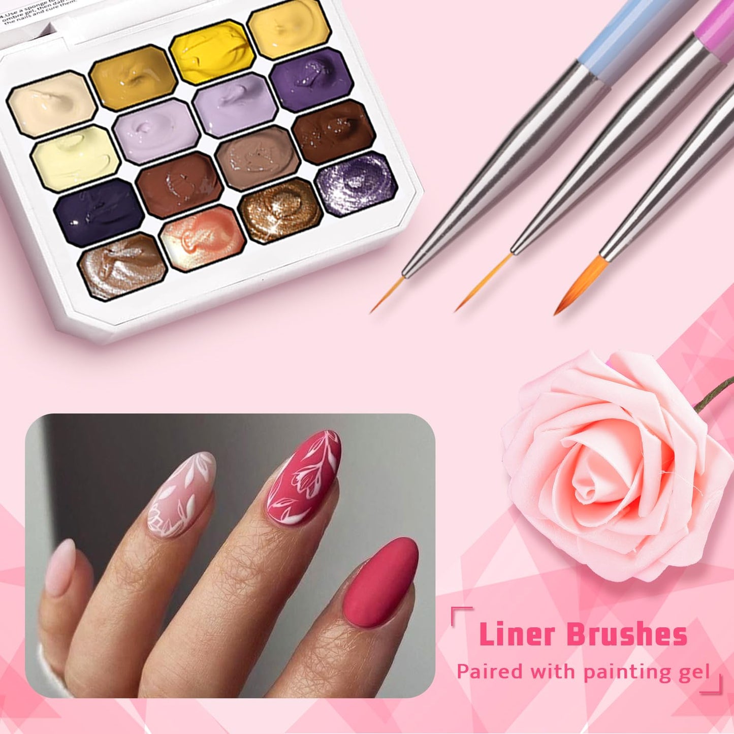 Sponge Pat Paint Nail Gel, Ombre Nails Gradient Gel Nail Blush Blooming Aura Nails Drawing Stripper Floral Painting DIY Nail Art, No Wipe, UV/LED Curing (16 Colors K)