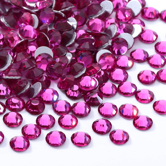 Fuchsia Flatback Rhinestones, Glass Rhinestones for Nail Art and Craft, Glue Fix, Loose Crystal Gemstones(Fuchsia, SS16, 1440pcs, 3.8-4.0mm)