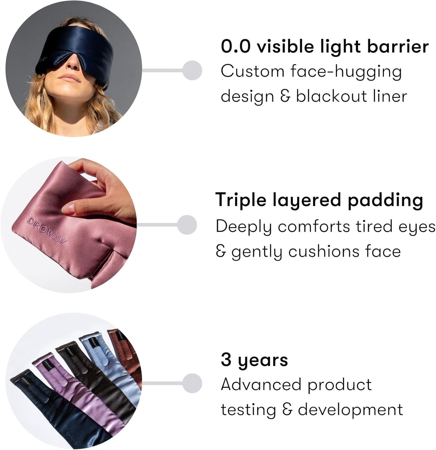 DROWSY Silk Sleep Mask. Face-Hugging, Padded Silk Cocoon for Luxury Sleep in Total Darkness. (Black Jade)