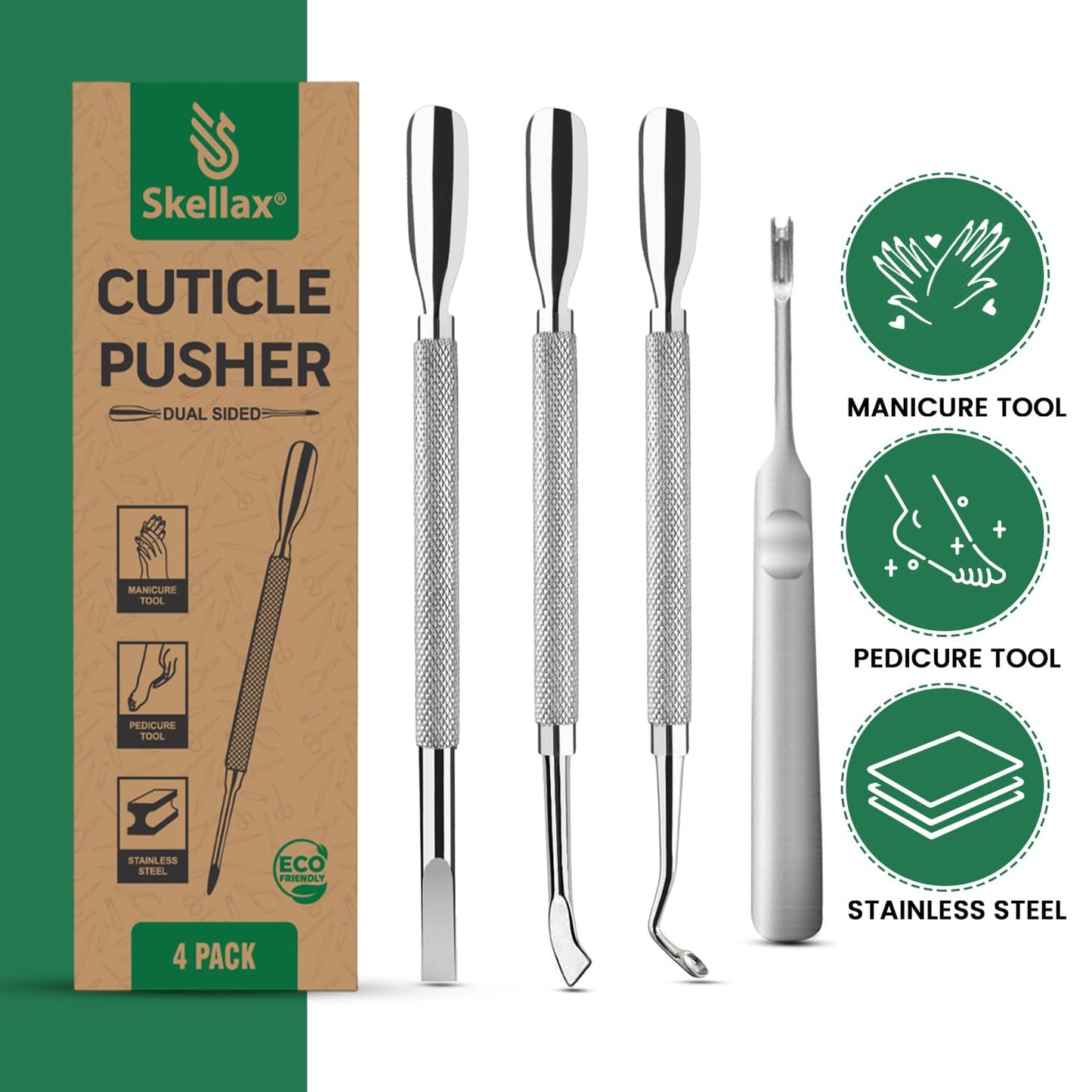 Cuticle Pusher Double Ended Sharp Edge Spoon Shaped Set, Salon Quality Stainless Steel Metal Manicure Pedicure Nail Polish Remover Cleaner Tools for Fingernails Toenails