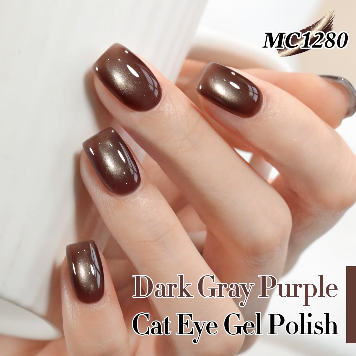Double Rhythm 0.5 Oz Cat Eye Gel Polish with Magnet Same Color Same Bottle Holographic Glitter Shimmer Translucent Color Salon 15 ML Magnetic Nail Art (Dark Gray Purple-MC1280)