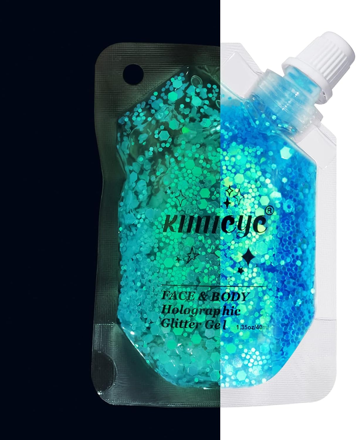 Holographic Face Glitter Gel Body Shimmer Makeup for for Hair, Face, Clavicle, Arm, Nail, Eyeshadow, Long Lasting Waterproof Mermaid Sequins Party Glitter for Rave Festival, 1.35oz (Luminous Blue)