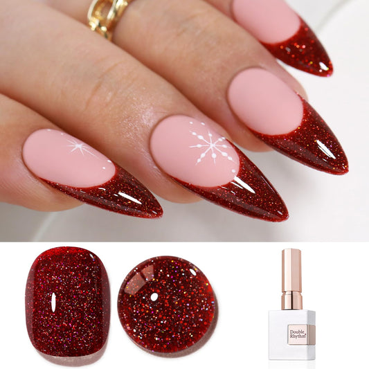 Double Rhythm Glitter Gel Polish Dark Red 15ML Shimmer Reflective Color for Nail Art Salon DIY at Home 0.5Oz (Burgundy Red-B1038)