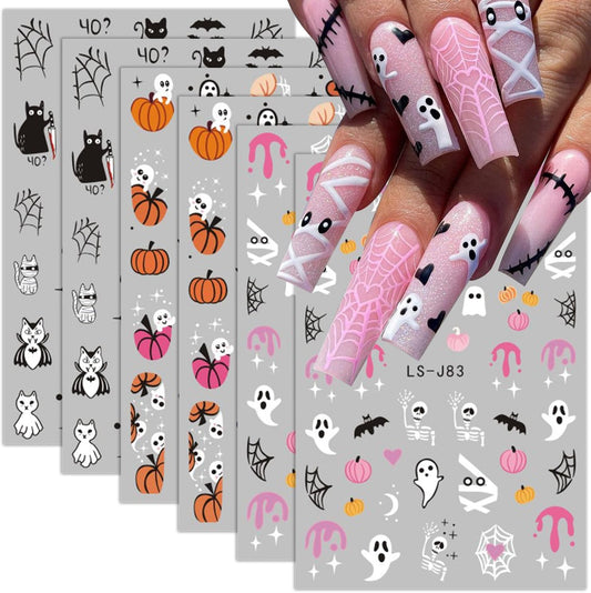 Halloween Nail Stickers 6 Sheets Halloween Self Adhesive Nail Design Stickers Goth Ghost Pumpkin Skeleton Black Cat Bat Nail Art Stickers Supply Halloween Nail Decals for Women DIY Manicure