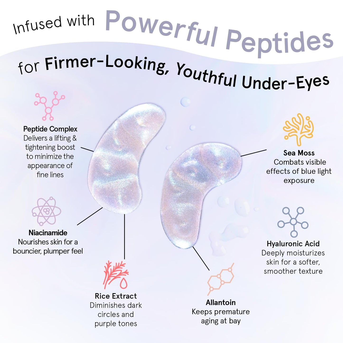 grace & stella Peptide Under Eye Patches with Niacinamide & Rice Extract - Firming Eye Masks for Dark Circles and Puffiness - Gel Mask for Firmer-Looking Skin - Vegan, Cruelty-Free (White, 6 Pairs)