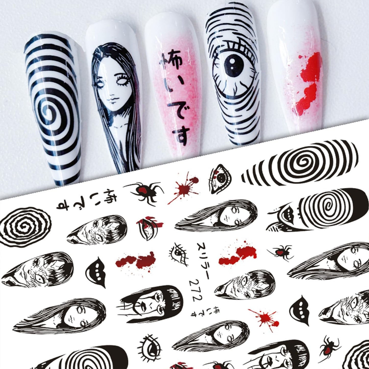 Halloween Nail Stickers for Nail Art Cute Ghost Pumpkin Bat Scary Anime 3D Self-Adhesive Nail Decals Nail Art Supplies Nails Design Manicure Stickers for Nails Decoration 6Sheets