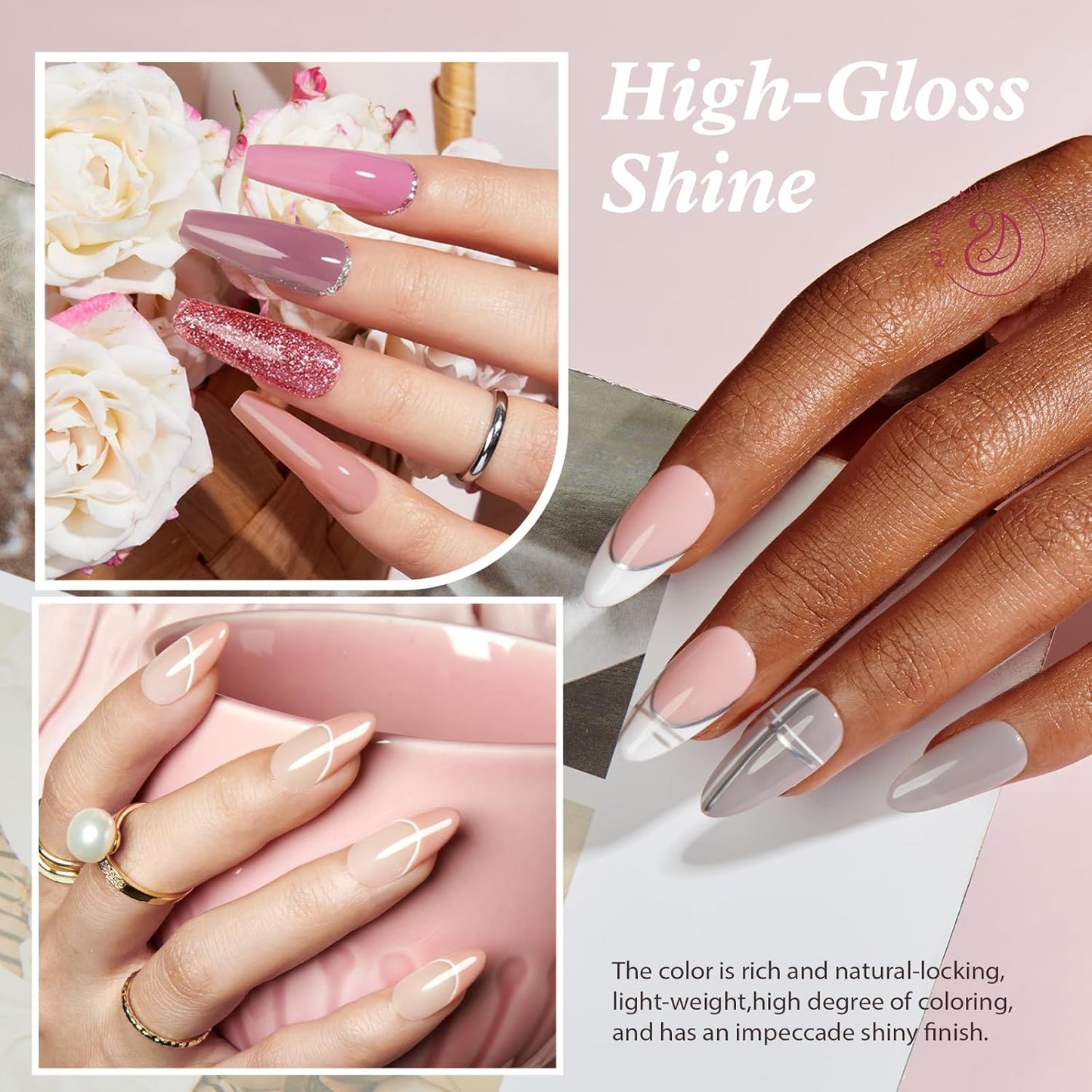 AZUREBEAUTY 30Pcs Dip Powder Nail Kit Starter with Nail Sticks, Translucent Jelly Nude Pink Gary 8 Colors Dipping Liquid Set Added Matte Top Coat Recycling Tray for Manicure Salon DIY Home