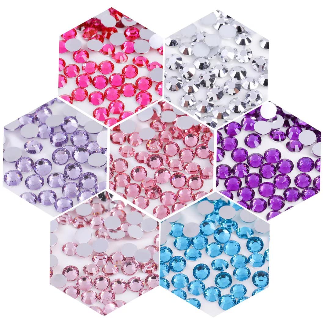 1000 Pieces SS20 5mm Flatback Rhinestones Clear Glass Round Gems Crystals for Nail Art DIY Crafts Clothes Shoes Bags （Purple）