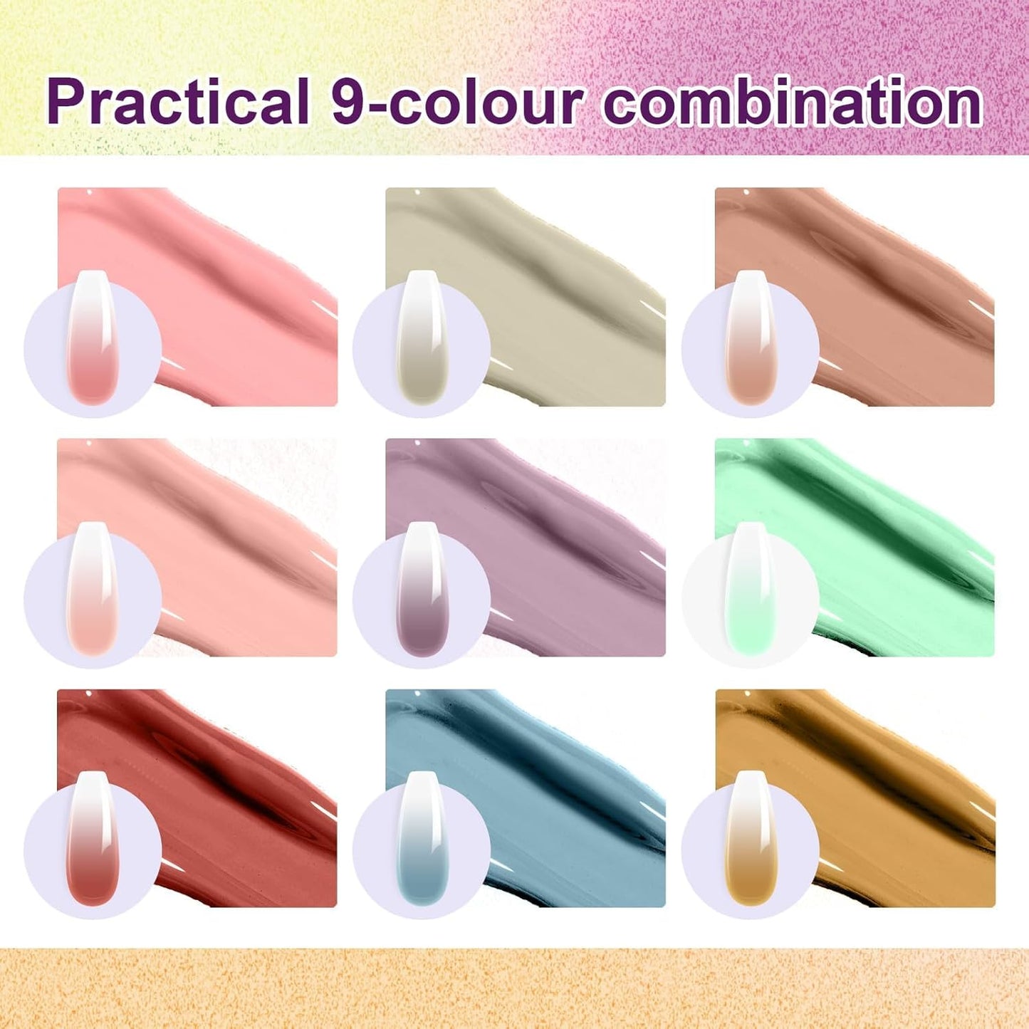 Gradient Painting Gel, 9 Colors Ombre Gel Nail Polish for Pigment Pat Nails Aura Nails French Manicure Soak Off UV Long-lasting Home Salon DIY Nail Art Monet’s Garden
