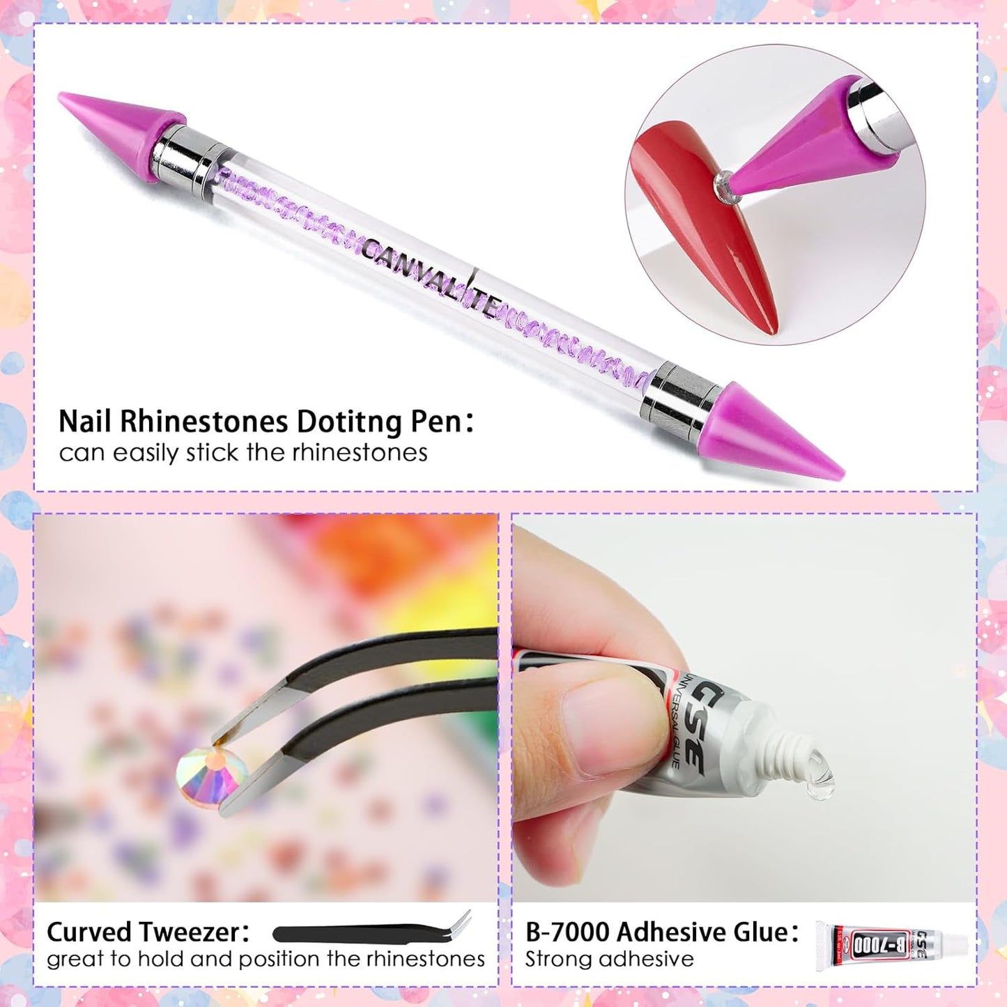 Canvalite 25000PCS Resin Jelly Rhinestones for Crafting,Hot Pink AB Flatback Gems, Bedazzling Crystal with 5x2.5g B7000 Jewelry Glue and Tweezers Dotting Pen for DIY Crafts Clothing Shoes Nail Art