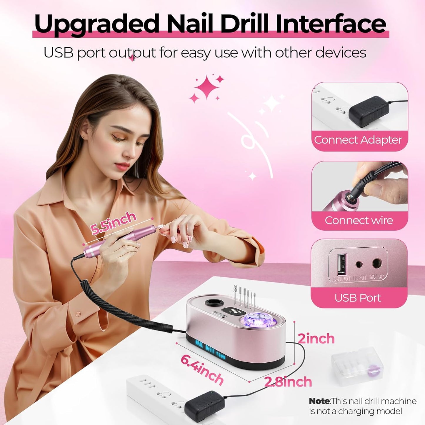 Electric Nail Drill Professional: 40000RPM Electric Nail File Kit E File Nail Drill Machine with LCD Display for Acrylic Gel Nail, Manicure Pedicure Polishing Nail Grinder for Salon Home Use
