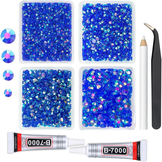 Dark Blue AB Resin Rhinestones w B7000 Jewelry Glue for Bedazzling Crafting 3mm-6mm Royal Blue Flatback Jelly Stones Bulk SS10-SS30 Diamonds Crystals Gems for Nails Face Makeup Tumblers Crafts