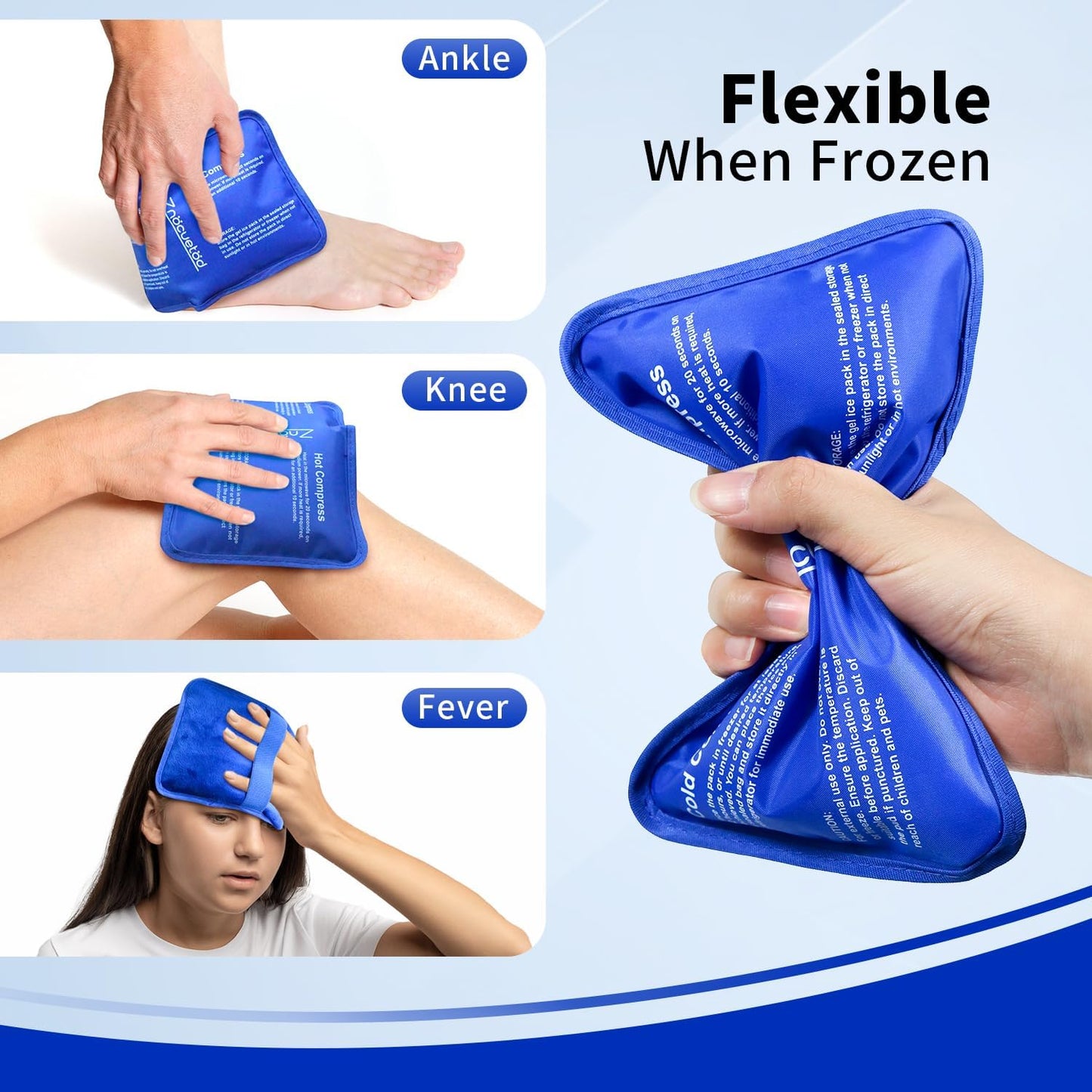 Gel Ice Pack for Injuries Reusable Soft Freezer Ice Bag with Strap- Hot Cold Compress Packs for Swelling Bruises Surgery Knee Shoulder Foot Back Ankle Neck Elbow Wisdom Tooth-1 Pack