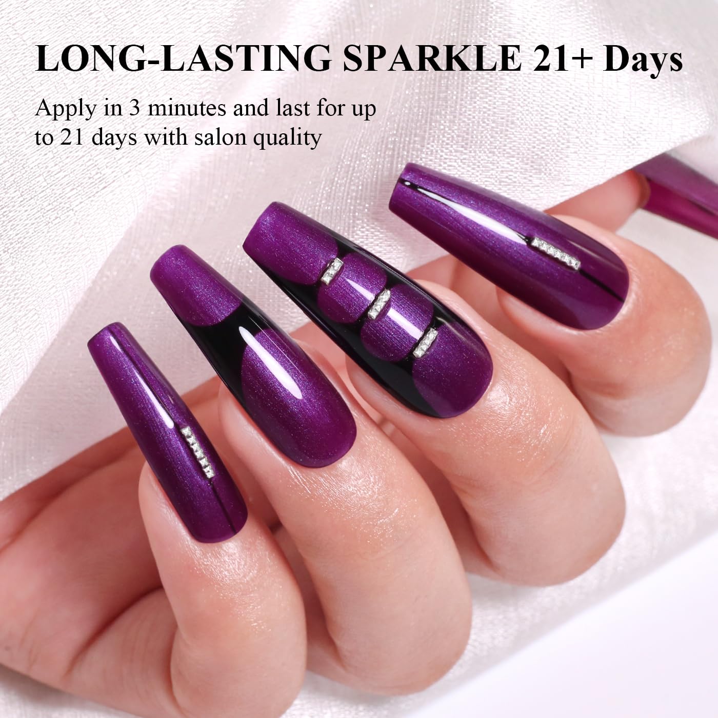 Imtiti Glitter Gel Nail Polish, Dark Purple Pearl Glitter Nail Gel Polish Diamond Shimmer Sparkle Soak Off UV LED Spring Summer Manicure 10ML