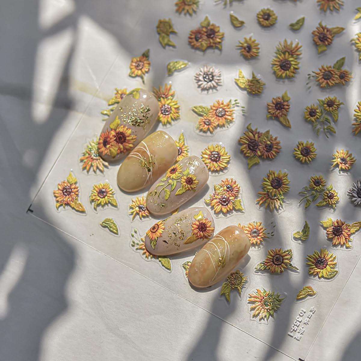 Sunflower Nail Stickers Spring Summer Nail Art Decals 5D Embossed Sunflower Stickers for Nails Designs Self Adhesive Nail Art Supplies & Decorations for Women Girls 1 Sheet