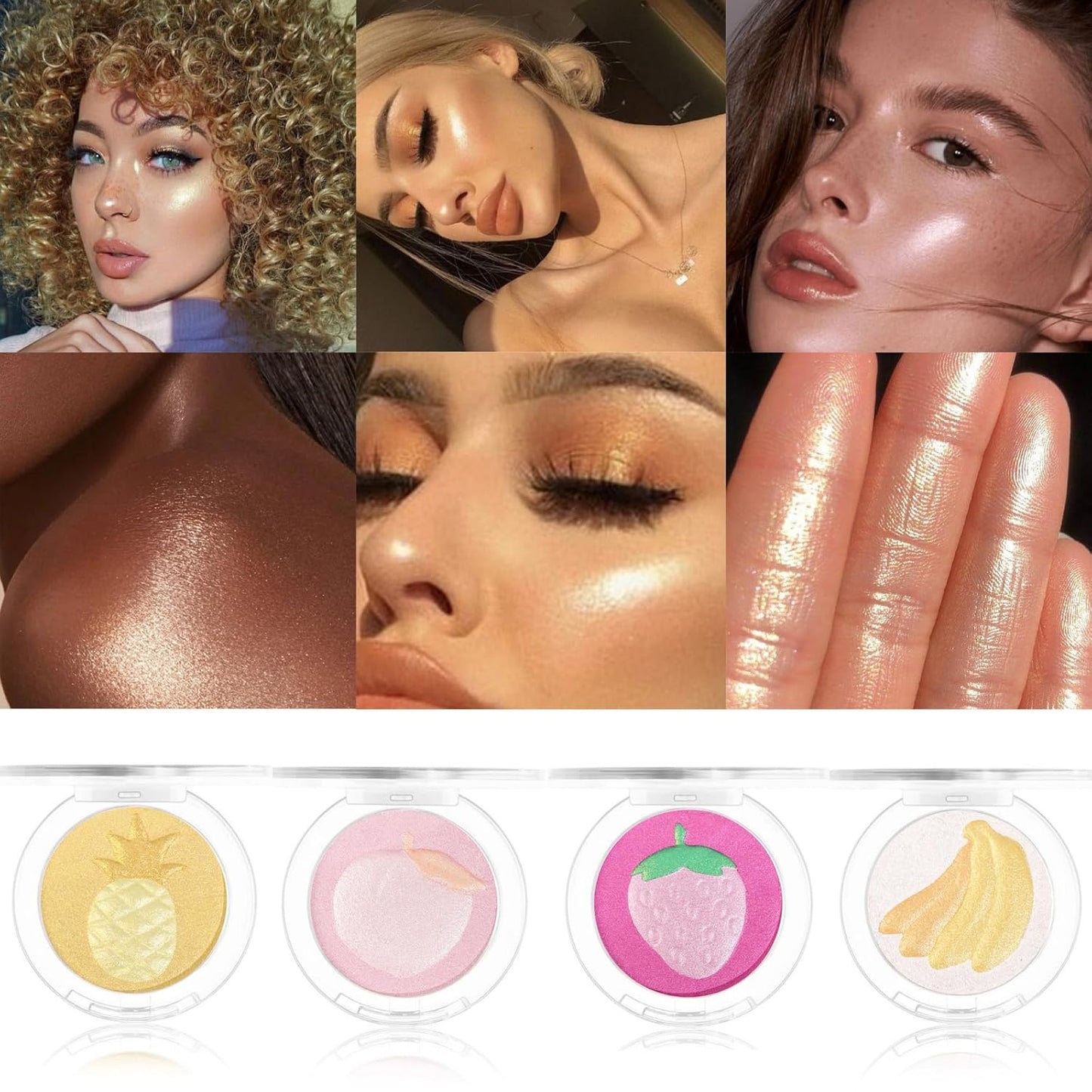 Highlighter Makeup Palette Face Highlighter Palette Glitter Highlighter Powder Palette Iluminadores de Maquillaje for Face Highlighters & Illuminator (Gold)
