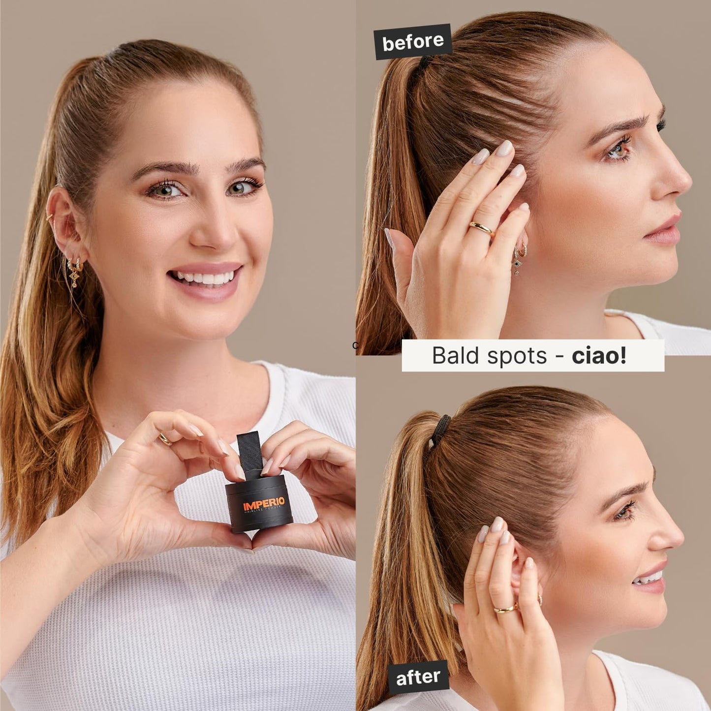 IMPERIO Root Touch Up Hair Powder for Concealing Hair Loss instantly - Hairline Powder for Women & Men - Water resistant Root Cover Up for Thinning Hair in Premium Hairdressing Quality (Medium Blonde)