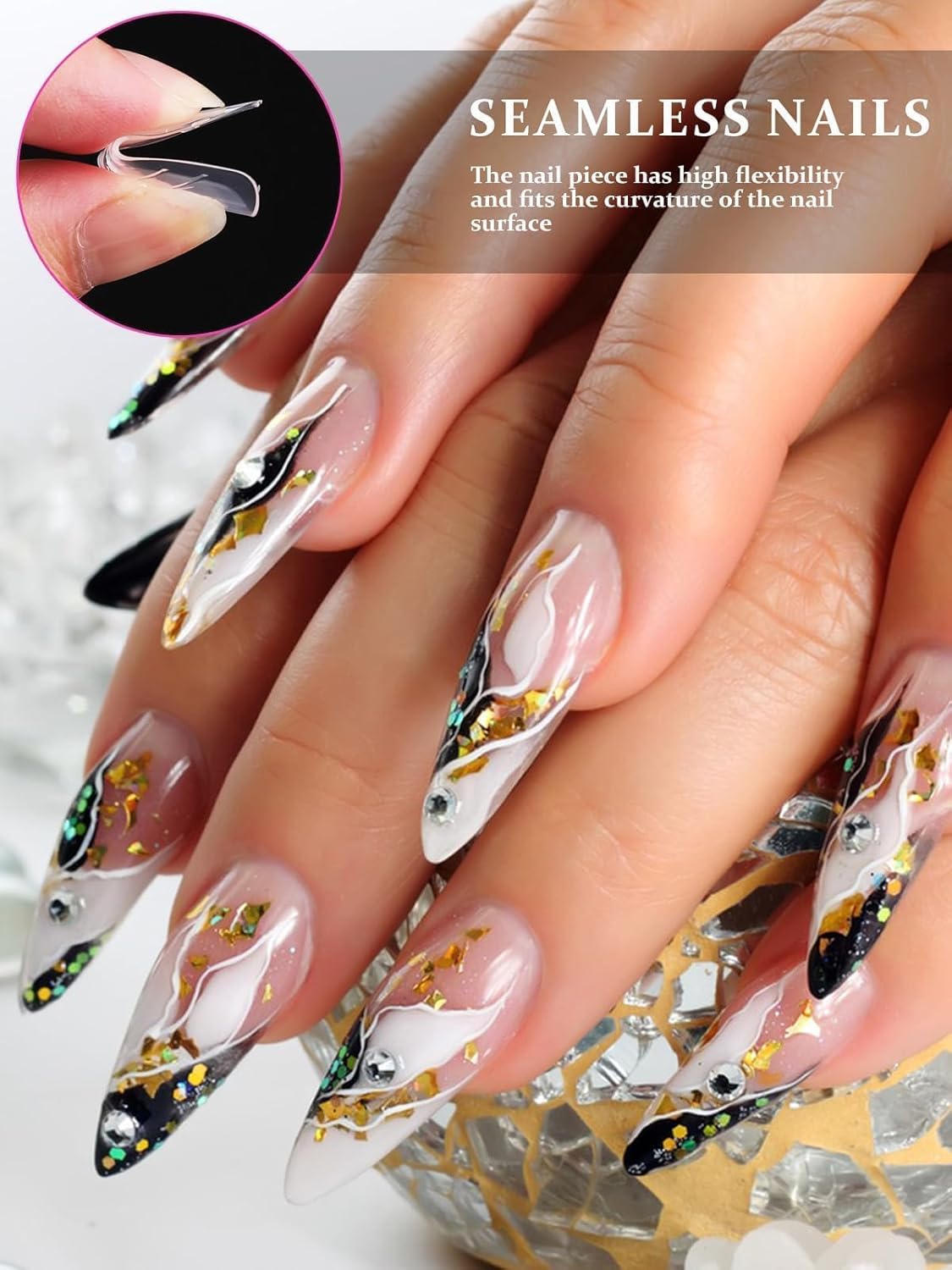 EBANKU Dual Nail Forms for Poly Extension Gel 120 PCS Structure Poly Nail Gel Stiletto Nail Tips for Builder Gel Solid Nail Gel Glue Nail Art Design Salon&DIY