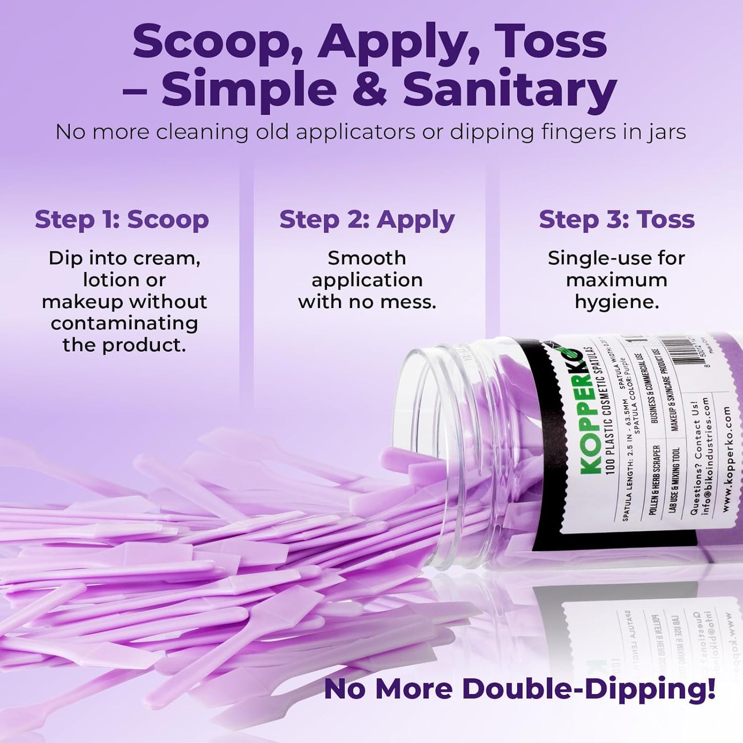 Mini Beauty Spatula (2.5", 500 Pack) - Small Beauty Spatulas for Creams, Cosmetics & Crafts | Moisturizer Applicator for Mixing, Cosmetic, Face Mask | Disposable Makeup Spoon | Purple