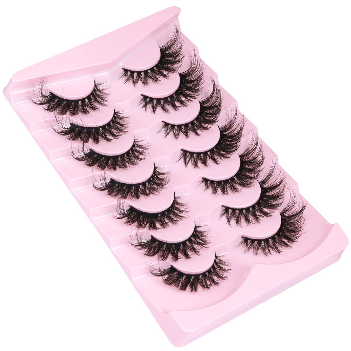 Fox Eye Lashes Faux mink Eyelashes Wispy Cat Eye Long False Eyelahses Dramatic Cross Full Volume Strip Lashes Pack 7 Pairs