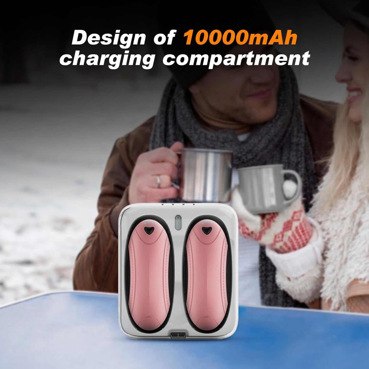 Hand Warmers 2 Pack with 10000mAh Charging Box,Portable Pocket Heater,24Hrs Long Safe Heat,Outdoor, Travel, Golf, Hunting, Camping,Gifts for Men Women