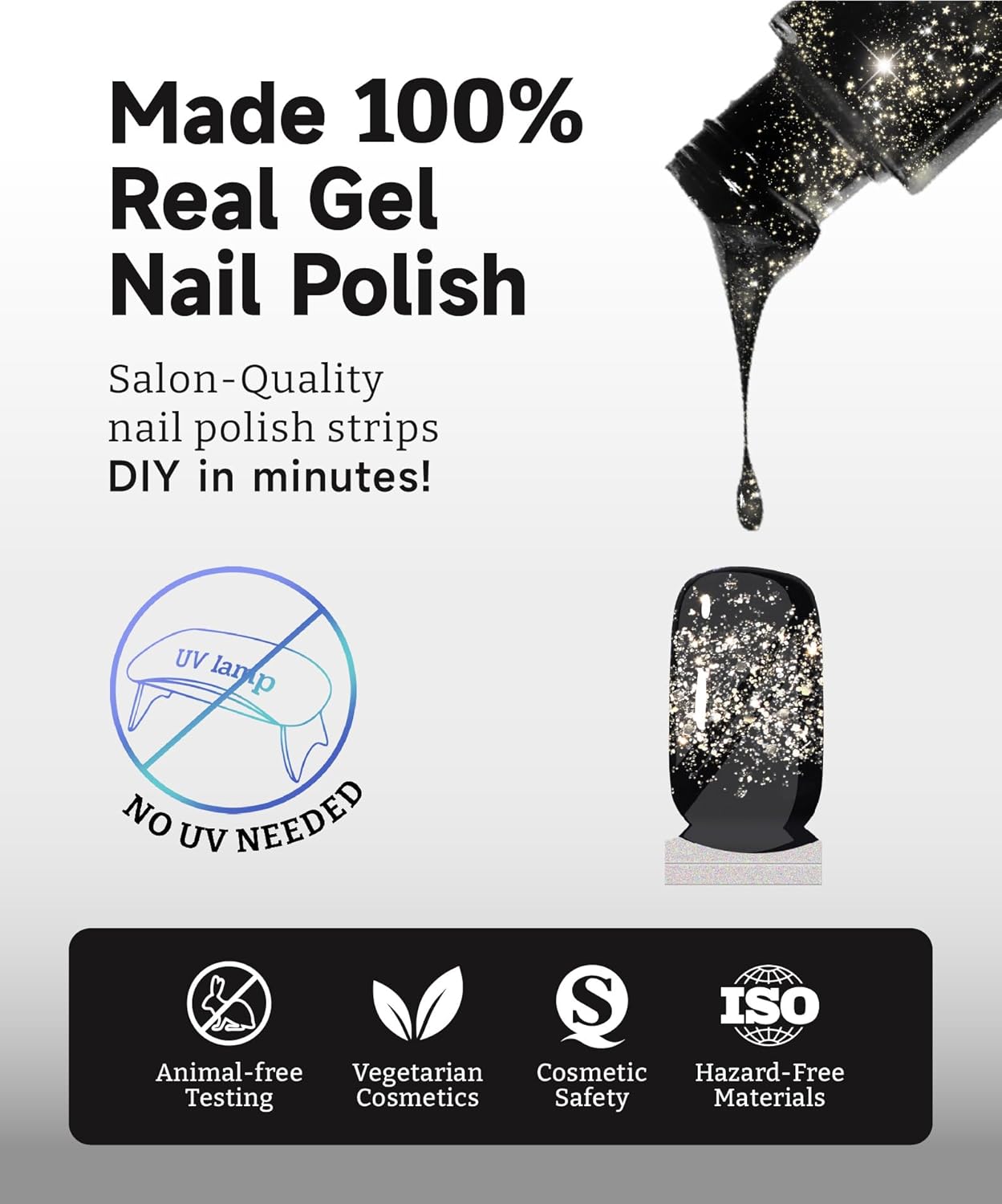 Glitter Nail Polish Strips, 32 Pcs Salon Quality Gel Nail Stickers, Long Lasting Wraps Easy to Use & Remove (Glitter Rose Pink)