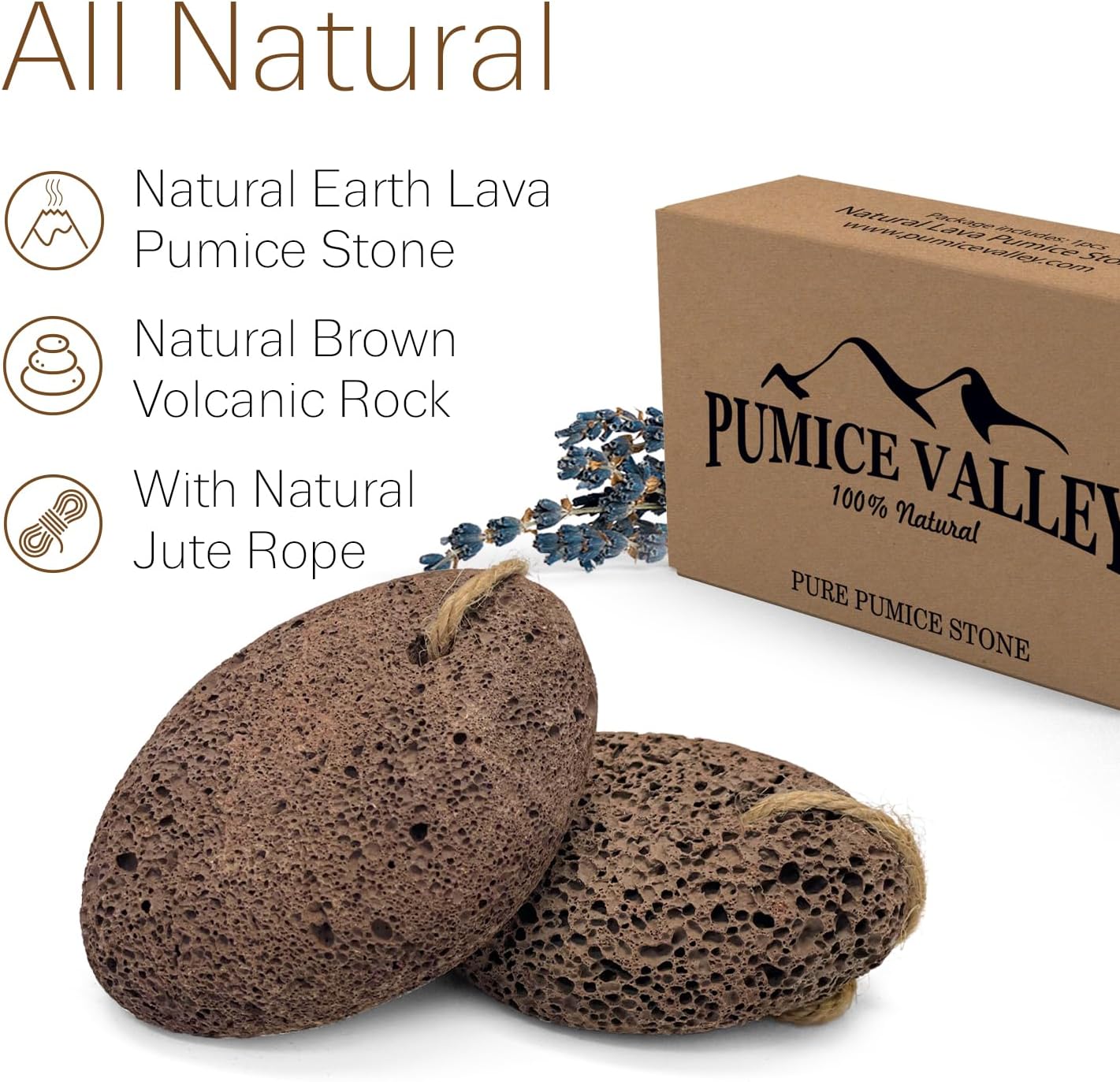 Pumice Stones for Feet - Natural Earth Lava Brown Pack of 2 - Callus Corn Remover for Feet Heels and Palm - Pedicure Exfoliation Tool - Dry Dead Skin Scrubber - Health Foot Care